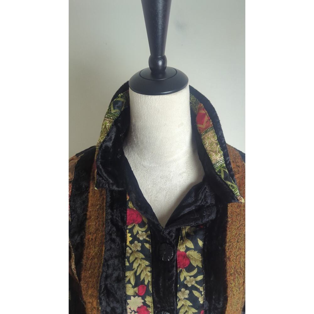 Vintage Whimsigoth Button Down Patchwork Wool Vel… - image 5